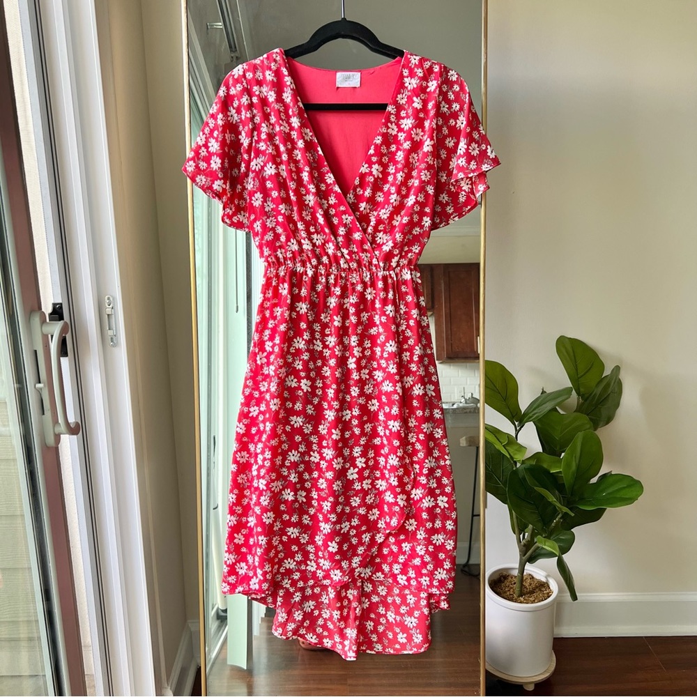 Red spring floral dress